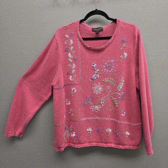 Salon Studio by Haband Sweaters - Salon Studio by Haband Sweater Womens 2XL Pink Floral Embroidered Ramie Cotton